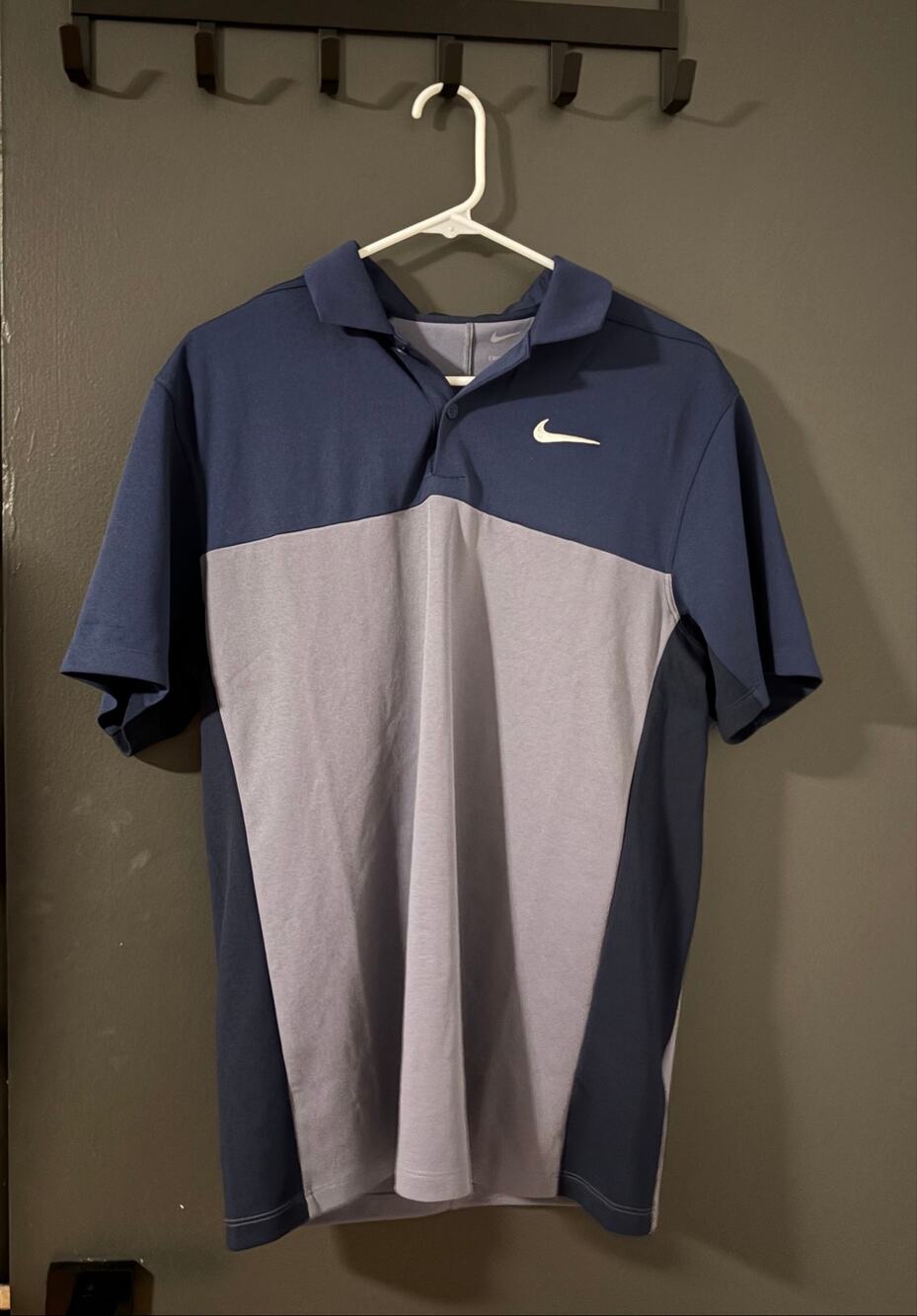 Nike Gray and Navy Dri-Fit Polo